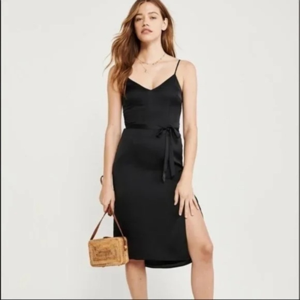 Abercrombie satin midi dress in black